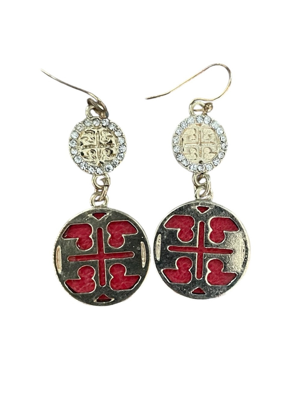 Gold and Red Dangle Meddalion Earrings